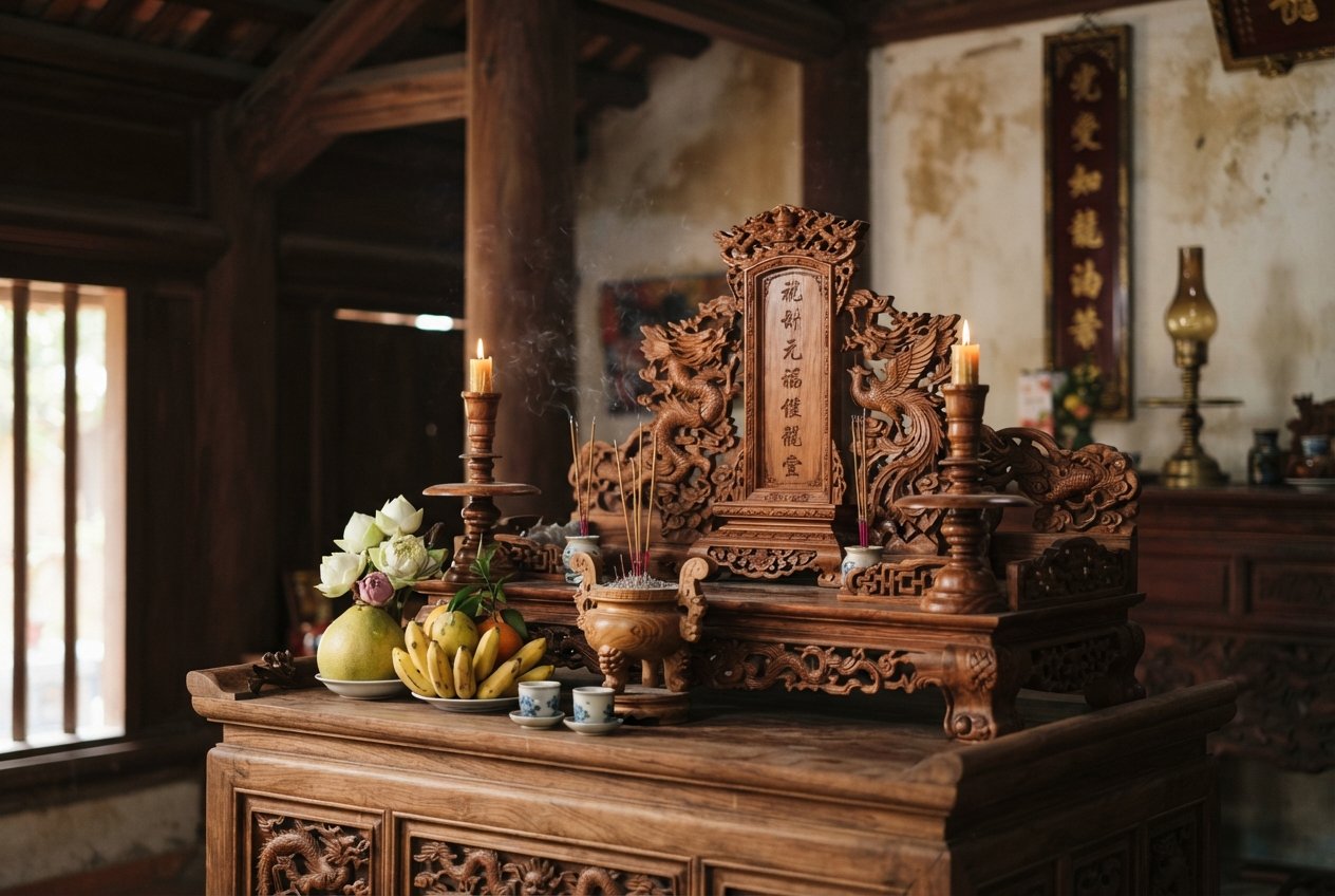 đồ thờ gỗ tự nhiên - chi tiết minh họa