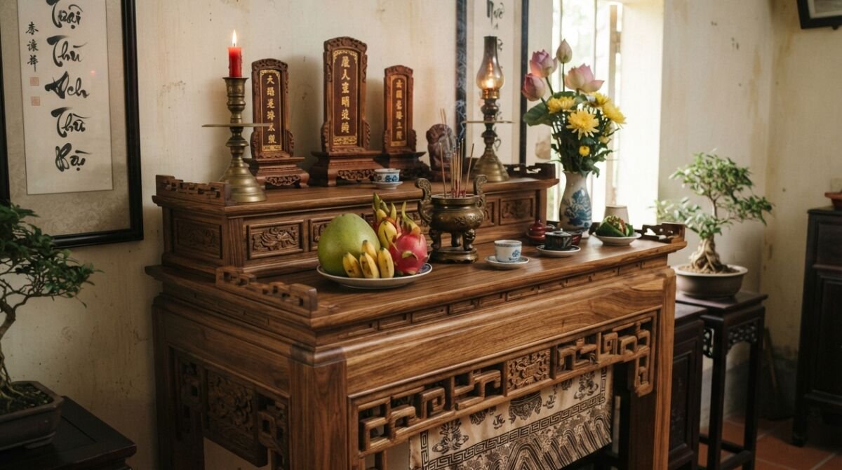bàn thờ gỗ tự nhiên
