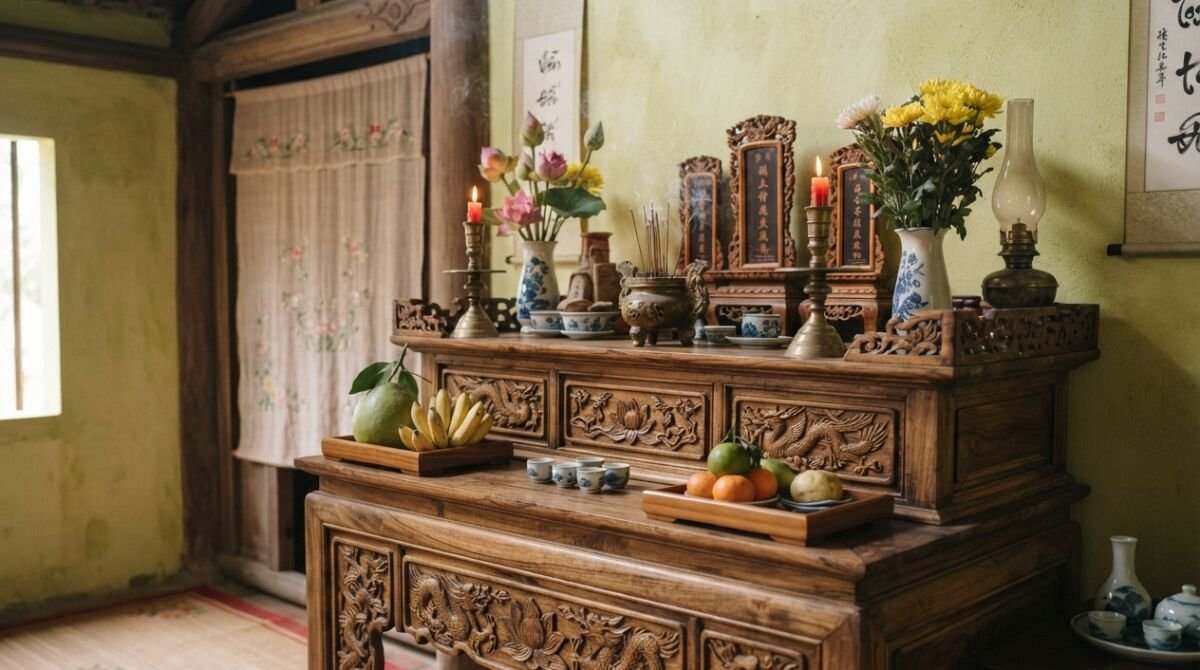 bàn thờ gỗ tự nhiên - chi tiết minh họa