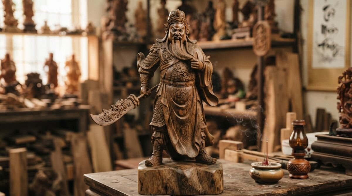 tượng gỗ quan công phong thủy - chi tiết minh họa